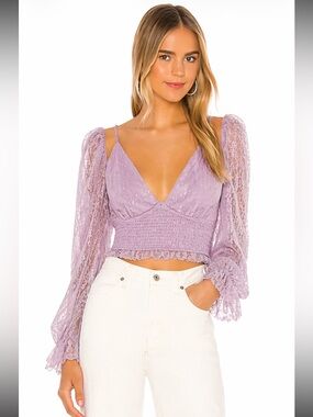 NBD / REVOLVE Lavender Lace Smocked Crop Top